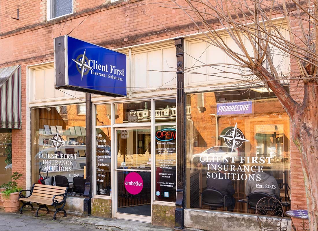 Americus, GA - Exterior View of the Client First Insurance Solutions Office Building on a Main Street in Americus Georgia